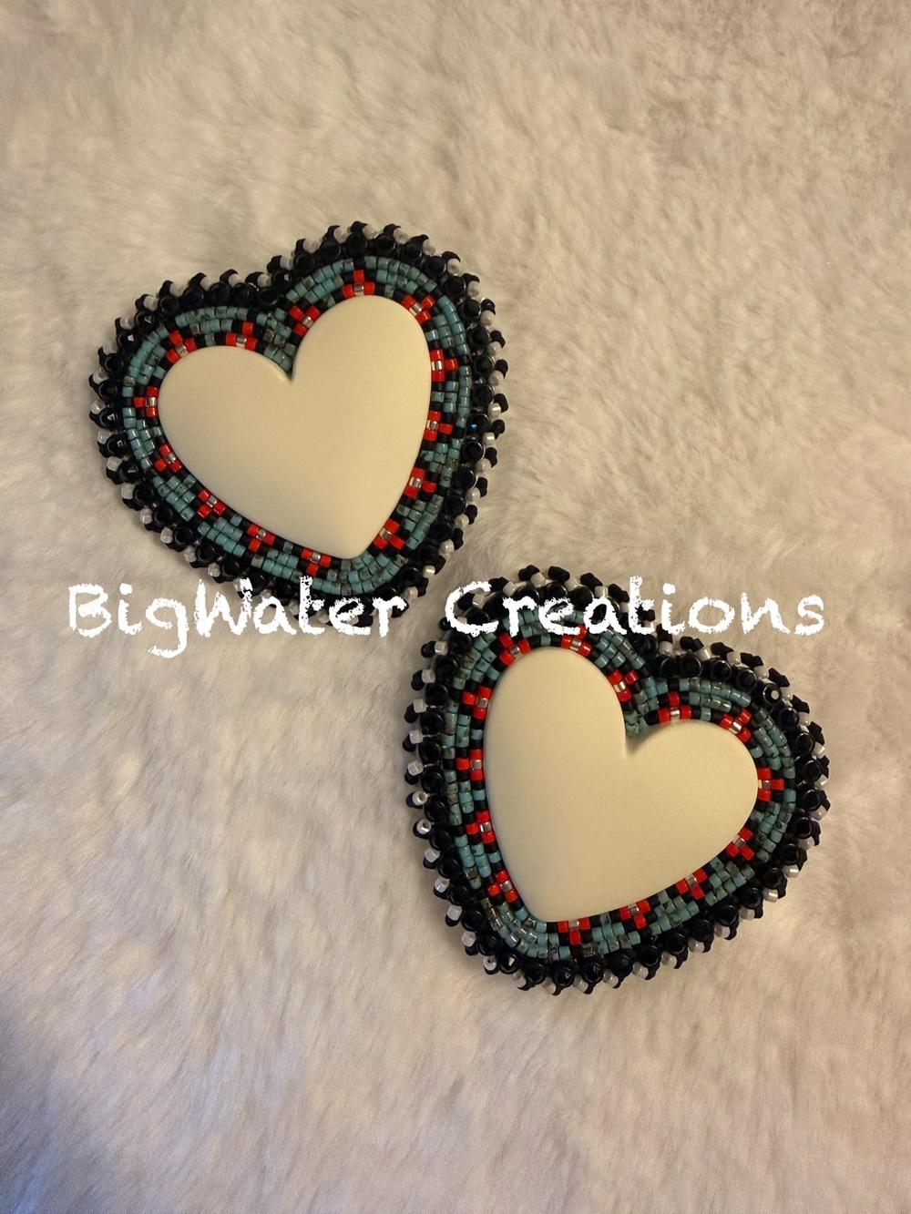 Beaded Heart Earrings with Turquoise & Red Accents